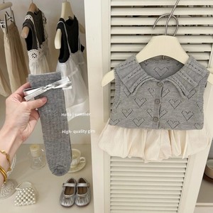 Tongxingyuan Girls Summer Gray Knitted Vest With Heart Pattern And Cream Tulip Shorts Set For Kids Clothing - Product Image 2
