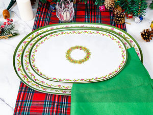 Service de vaisselle Trio personnalisé avec logo, motif végétal circulaire doré en mélamine, mignon, réutilisable, facile à nettoyer, idéal pour les fêtes - Product Image 5