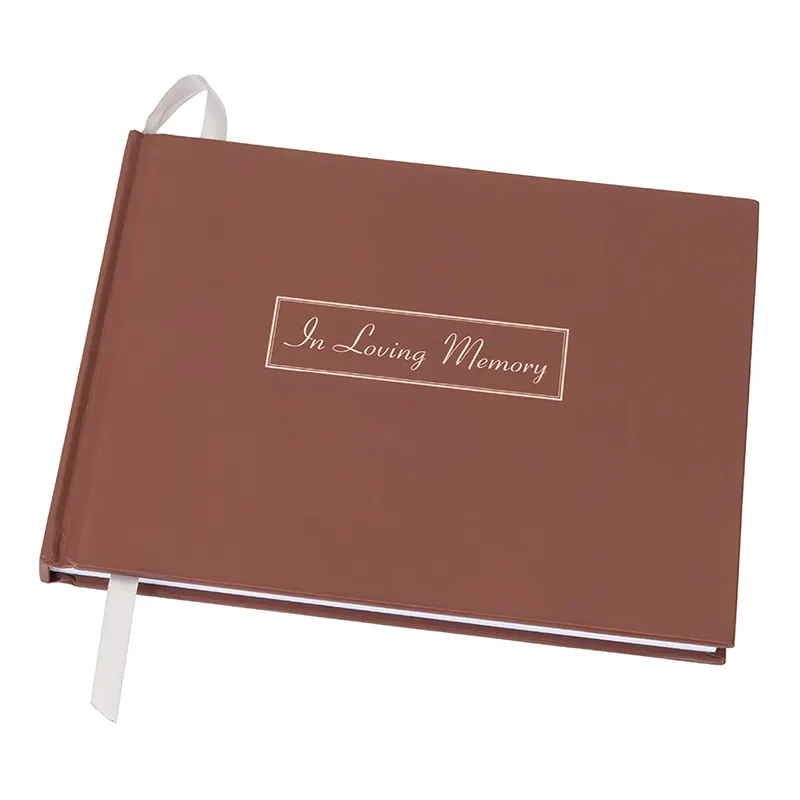 Juego de cuaderno funerario de tapa dura de lino sencillo personalizado para boda, libro de invitados con impresión de ducha alternativa para Memorial