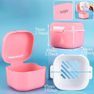 Denture Bath Box with Strainer Basket Cute Denture Holder Storage Soak Container for Travel Cleaning Braces Cleaner Kit - Product Image 3
