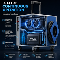 Nettoyeur laser à fibre pulsée puissant de 1000 W avec barre de traction et chariot portable pour l'élimination rapide des revêtements de peinture et des oxydes