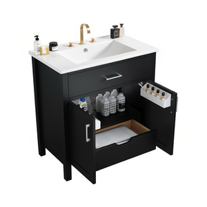Meuble-lavabo de salle de bain 30 pouces avec vasque en céramique, grand espace de rangement, design moderne, pour petites salles de bain - Product Image 1