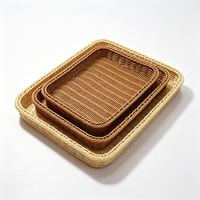 Panier de rangement rectangulaire marron en rotin synthétique PP tressé à la main, écologique, peu encombrant et étanche pour fruits, collations et articles divers