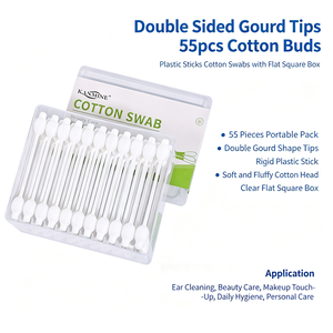Coton-tiges de haute qualité pour hôtels, double embout en forme de calebasse, 55 pièces, bâtonnets en plastique, avec boîte carrée plate - Product Image 1