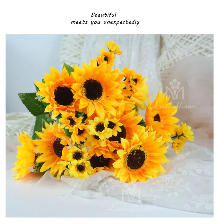 Lusiaflower high quality chinese factory artificial real touch flower sunflower Amazon Hot sale for wedding and hotel decorate