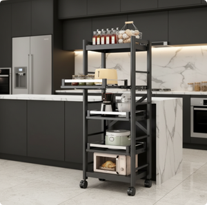 Heavy Duty 5-Tier Mobile Kitchen Storage <strong>Rack</strong> Carbon Steel Microwave Stand <strong>Baker</strong> <strong>Rack</strong> with Pull-out Trays Utility Cart for Cafe - Product Image 4