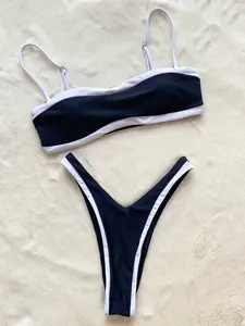 Jsn 2024 mới tắm phù hợp với màu đen và trắng cổ điển bơi mặc push up Bikini Đồ bơi phụ nữ một mảnh áo tắm