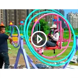Portable Unpowered Outdoor Amusement Park Carnival Rides Game Equipment 3D Space Ring Trailer Mounted Manual Human Gyroscope
