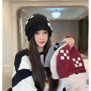 Warm Beanie Women Knitted Wool Pile Checkered Hem Anti Pilling Foldable Autumn <b>Winter</b> <b>Hat</b> Breathable Windproof Stack <b>Hat</b> - Product Image 2