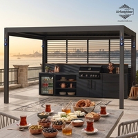 Pergola motorisée rétractable à lames orientables en aluminium de style chinois Airfun, écologique et durable, avec éclairage LED, protection contre le soleil et la pluie