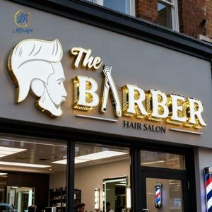 Letrero Luminoso LED para Exteriores, Espejo Dorado con Corte Láser, Logotipo Comercial para Pared, Metal Acrílico, Caja de Luz LED para Salón de Belleza, Barbería, Tienda - Product Image 1