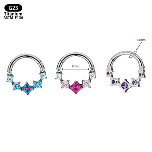 Anneau de nez en titane 8 mm G23 ASTM F136 avec zircons étoiles pour bijoux de piercing - Product Image 1