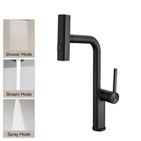 Robinet de cuisine monocommande noir en zinc, avec douchette extractible 3 fonctions et jet pluie, abordable, pour évier, à un trou