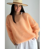 Pulls amples populaires en mohair et viscose de luxe, tricotés finement, à col rond, pour femmes, vente en gros