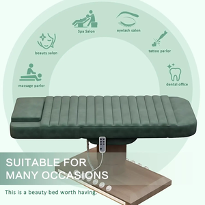 Modern Design Electric Massage <b>Bed</b> Wood Grain Base Velvet Fabric Three Motors <b>LED</b> Lamp Spa Facial Lash Foot Synthetic Leather - Product Image 2