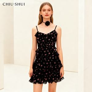 Glamour abito floreale stampato con spalline sottili da donna elegante Mini abito a balze - Product Image 1