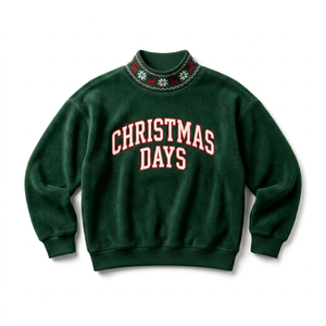 Christmas Days Printed Fleece Sweatshirt <b>Women</b> Crew Neck Long Sleeve Winter Casual <b>Top</b> Green Letter Design - Product Image 1