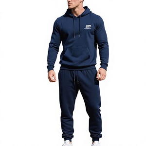Survêtement à capuche bleu marine pour homme, 100 % coton, manches longues, couleur unie, décontracté, respirant, léger, avec cordon de serrage et poches latérales - Product Image 3
