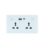 Enchufe de Pared WiFi Tuya 16A, Universal con USB y Tipo-C, Enchufe US/EU/UK, de Vidrio y Plástico Industrial, 2 Tomas de Corriente Alterna