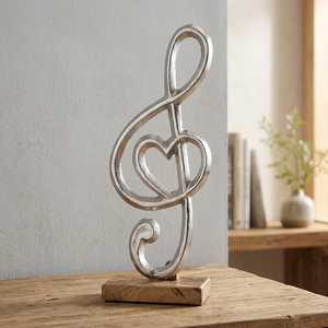 Metal Treble Clef Sculpture With Heart Design Handmade Artistic <b>Decor</b> For Living Room Tabletop Display Contemporary Style - Product Image 1
