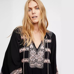 Camisa Bohemia <span class=keywords><strong>bordada</strong></span> para mujer, <span class=keywords><strong>ropa</strong></span> hippie, vestido campesino mexicano, <span class=keywords><strong>ropa</strong></span> Bohemia tradicional, vestido túnica - Product Image 2