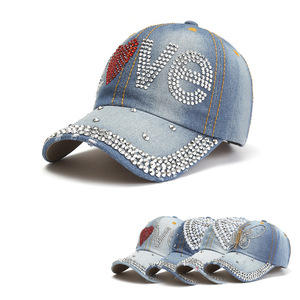 Tùy chỉnh Bling Bling đá Logo đa màu sắc 6 Bảng điều chỉnh đau khổ denim Mũ bóng chày - Product Image 5