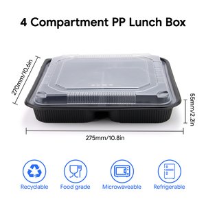 Conteneur alimentaire jetable recyclable, boîtes à lunch à 4 compartiments, boîte en plastique réfrigérable - Product Image 2