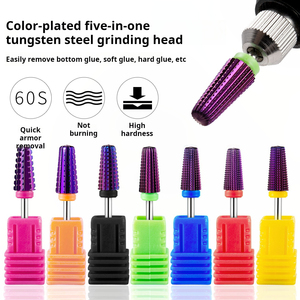 Fraise à ongles 5-en-1 en carbure de tungstène colorée pour nettoyage des cuticules, retrait du vernis gel et pédicure - Product Image 2