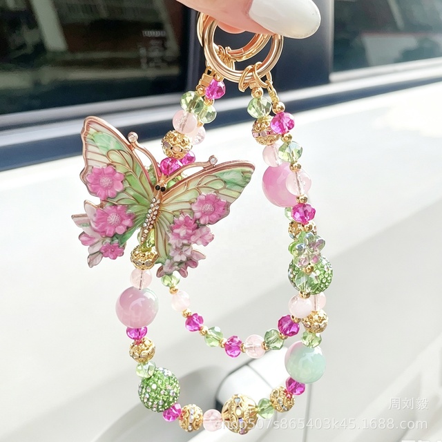 Luxury Enamel Butterfly Beaded Phone Chain Aesthetic Crystal Bead Mobile Phone Strap Lanyard Y2K Fashion Jewelry Case Decor Gift