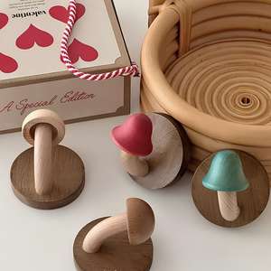 Crochet champignon en bois massif pour chambre familiale Pâte à suspendre murale exquise unique et perceuse pour la décoration - Product Image 5