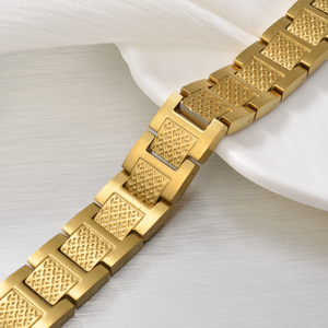 personnalisé gold plated stainless steel <b>engraved</b> geometric wide panel minimalist fine chain link bulk wholesale bracel - Product Image 5