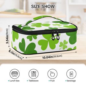 Sac à déjeuner vert à motif de quatre feuilles, sac isotherme à fermeture éclair, sac de transport portable pour repas, pour un usage quotidien - Product Image 3