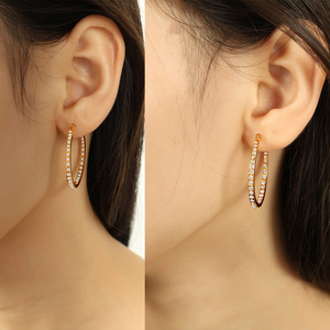 ต่างหูห่วงชุบทองประดับด้วยไรน์สโตนและไข่มุกสำหรับผู้หญิงสวมใส่ทุกวันดีไซน์ทรงกลมเรขาคณิต EH563 EH564 - Product Image 3