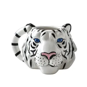 タイガービールジョッキ動物ペットライオンタイガーヘッドセラミックマグ3D塗装タイガーマグ