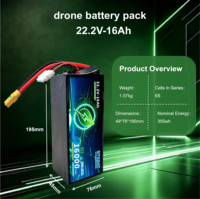 Baterai UAV Isi Ulang Ukuran Ringkas 22.2V 6S 16000mAh 5C Paket Daya Ringan