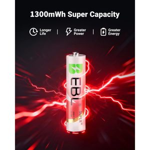 EBL Lot de 8 piles rechargeables AAA cylindriques au lithium-ion 1300mWh 1,5V Triple chargeur Longue durée 1600+ cycles - Product Image 2