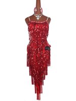 Robe de danse latine pour femmes, rouge, à franges et paillettes, avec strass, bretelles spaghetti, dos nu, costume de performance professionnel pour salsa