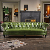 Nouveau canapé Chesterfield carré trois places en cuir véritable bleu-vert de luxe, design moderne, meubles de salon, style américain