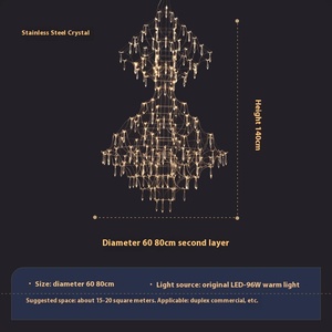 Đèn Chùm Pha Lê Kim Loại Lớn cho biệt thự phòng khách cầu thang gác xép song công treo thiết kế rỗng từ sàn đến trần - Product Image 2