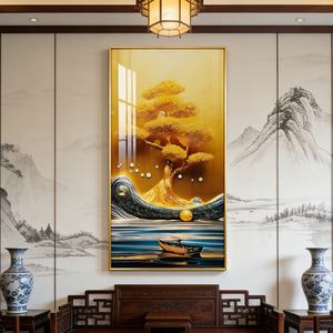 Cuadro de Porcelana de Cristal con Paisaje de Árbol Dorado Moderno, Decoración HD para el Hogar, Sala de Estar, Hotel, Arte de Pared Interior, Personalización LED - Product Image 5