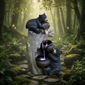 Fontaine en résine en forme d'ours en peluche sur souche d'arbre, à débit d'eau dynamique, peinte à la main, apaisante, tendance, marque OEM, décoration pour la maison et les fêtes - Product Image 2