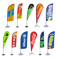 Drapeaux de plage personnalisés en gros, style promotionnel, pour usage extérieur, 8ft, 10ft, 12ft, en polyester imprimé numériquement, forme couteau, style ouvert