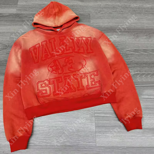 Cắt Đá Rửa Cổ Điển Nổi Không Có Chuỗi Quá Khổ Người Đàn Ông Hoodies Màu Xanh Lá Cây 65 Polyester 35 Vải Cotton Hoodies - Product Image 2