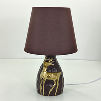 Lampe de table à abat-jour en tissu tendance, base en céramique fauve, pour la décoration de la maison, le bureau, le café