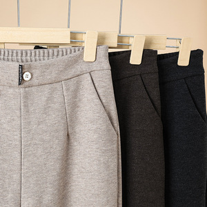 Pantaloni Casual primavera autunno donna vita alta elasticizzati a gamba dritta abiti in lana per lavoro traspirante a vita media pantaloni per donna - Product Image 4