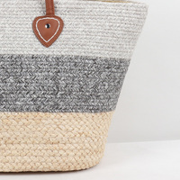 Sac fourre-tout d'épaule personnalisé en corde de coton et écorce de maïs, écologique, tissé, color block gris, style bohème, pour l'été, la plage et les voyages