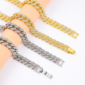 Vòng tay bóng bầu dục đỏ bán buôn thời trang, vòng tay mạ vàng Hip Hop kiểu Miami Cuban sang trọng, lấp lánh dành cho nữ và nam - Product Image 6