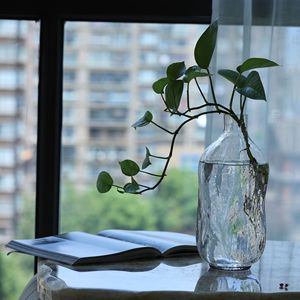 Modern Simple <b>Small</b> Mouth Water Ripple Transparent Glass Vase Living Room <b>Table</b> Hydroponic Simulation Flower Decorative Vase - Product Image 5