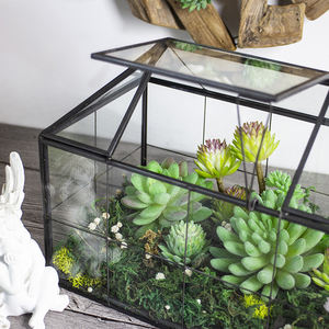 Noir Maison Forme Métal Verre Terrarium Avec Couvercle Plante Pot Décor À La Maison Planteur Artisanat Plante Terrarium Pot De Fleurs Pot De Fleur - Product Image 6