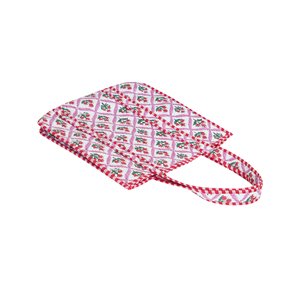 Bohemian <b>Quilted</b> Design Cotton Tote Bag with Embroidery Open Top Eco-Friendly Handmade-All Seasons for Red White - Product Image 5